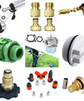 Assorted plumbing and machine components, including hoses, fittings, and connectors. No visible 30 Pcs Silicone O Rings VMQ 8mm Outer Diameter And 5mm Inner Diameter 1.5mm Thick Food Safe Sealing Gaskets For Cup Lids Coffee Makers Pumps Hoses Plumbing Auto Machines And More.