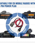 6 Pin 12AWG DC Power Cord With 30A Fuse 1M Short Power Lead for Ham and CB Radios, compatible with various radio brands.