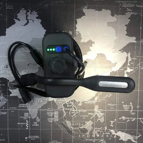Heavy Duty Dual Battery Case For Two 18650 Or 26650 Cells With Waterproof Cover And Built In USB Charger, Game Changer Power Bank showing indicator lights and USB port.