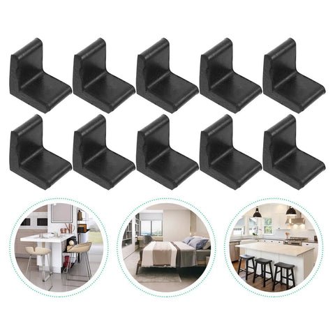 L Shape Black Rubber Furniture Leg Caps Set For Tables And Shelves Floor Protectors for homes and offices.