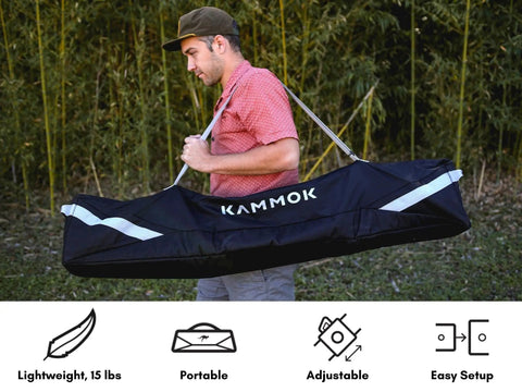 Person carrying Portable Hammock Stand 15 Lb Lightweight With Quick Setup And Chair Mode Carry Bag And Straps Hang Anywhere