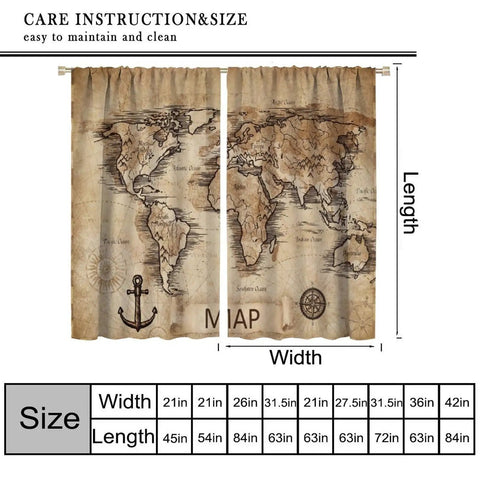 Dope World Map Curtain With Nautical Sailboat Vibe, Vintage Geography Decor, 42 Inch Wide By 45 Inch Long, wrinkle resistant polyester