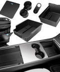 Tesla Model Y Center Console Organizer Tray Five Piece Set For 2021 To 2024 Armrest Hidden Drawer Storage Cup Holder Organizer