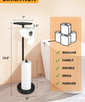 Image showing dimensions of Free Standing Black Toilet Paper Holder Stand With Phone Shelf And Built In Storage, 4 Roll Capacity.