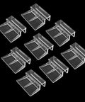 Top Shelf Heavy Duty Aquarium Lid Clips 8 Pack, Tough Clear Acrylic Fasteners For 12mm Tank Edges, arranged view of clips.