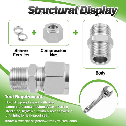Front view of Goldpea stainless steel 304 compression adapters, 3/4 in OD x 3/4 in NPT male, pack of 2.