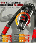 Upgraded Hydraulic Arm Exerciser For Home Gym Chest Workout With Adjustable 10 Gears showing resistance levels from 22 to 440 lbs.