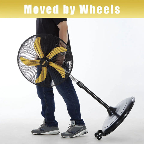 Heavy Duty 20 Inch Pedestal Fan Delivers 5000 CFM High Velocity Air With One Fifth HP Motor Oscillating Stand Fan On Wheels UL Safety
