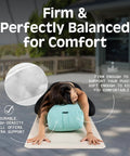 Yoga Bolster Pillow For Restorative Sessions And Meditation Cushion With Plush PET Filling, 100 Percent Cotton Cover, Eco Friendly Practice Prop For Back, Neck And Joints, Washable Cover And Everyday Cozy Comfort, on a woman in a supported stretch