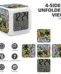 Tractor Farm Alarm Clock With 7 Color Changing Night Light featuring unfolded view and digital temperature display.