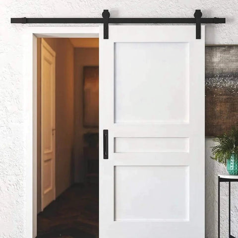 Installed Four Pack Barn Door Handles Black Zinc Alloy Sliding Door Pulls With Plate Five Inch Hole Center