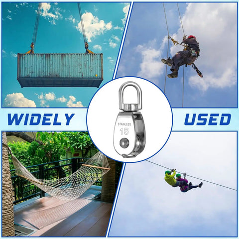 Heavy Duty 304 Stainless Steel Rope Pulley Set 16 Pack M15 Small Swivel Pulleys For Lifting And Towing Durable Wire Cable Wheel For Indoor Outdoor Clothesline And Rigging, stainless steel pulley used for container lift and rope rigging