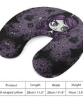 Purple Black Goth Spooky U Shaped Travel Pillow For Neck Support with memory foam core and gothic print