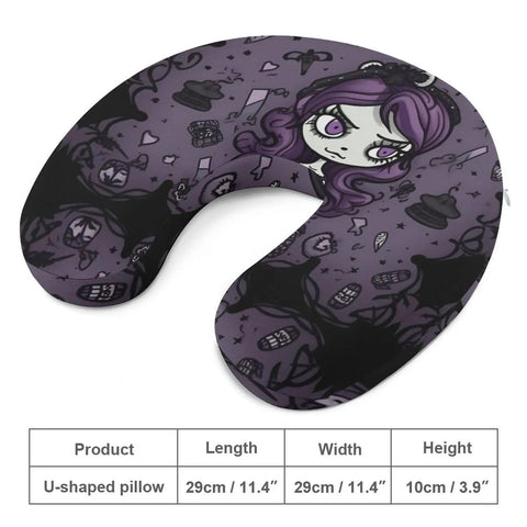 Purple Black Goth Spooky U Shaped Travel Pillow For Neck Support with memory foam core and gothic print