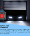 Replacement Garage Door Wall Console With Light And Lock Control Wired Keypad illustrated with Sure-Lock feature and garage