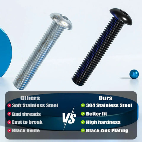 Built Tough 60 Pack 1/4 20 X 3/4 Inch Button Head Socket Cap Bolts Forged From 304 Stainless Steel With Sleek Black Zinc Coating comparison image.