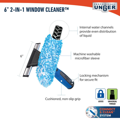 2-in-1 Window Squeegee and Scrubber Tool, 6-Inch Stainless Steel Scrub Squeegee Combo for Home or Pro Use, Rust-Resistant, Streak-Free Glass Cleaning, No-Fuss Wash and Dry featuring microfiber sleeve and grip