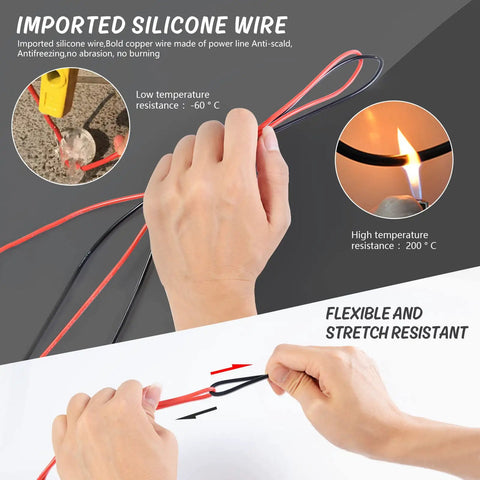 Heavy Duty Electrical Multimeter Test Leads Kit With Alligator Clips, Hooks And Probes, 1000V CAT II, 10A shown with bend-resistant wires.