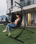 Heavy Duty Hammock Chair Stand For Indoor Outdoor Use, Built Like A Tank 2 Inch Powder Coated Steel C Stand Supports Up To 350 Lbs