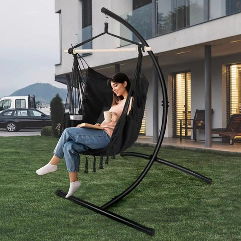 Heavy Duty Hammock Chair Stand For Indoor Outdoor Use, Built Like A Tank 2 Inch Powder Coated Steel C Stand Supports Up To 350 Lbs