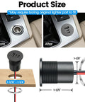 Before and after installation of Heavy Duty 78W Triple Port Car Charger Socket Featuring Dual Usb C Fast Charge Plus Single Usb A Plug.