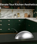 Cup Drawer Pulls 3 Inch Silver Cabinet Hardware 10 Pack For Cabinets And Drawers in modern kitchen setting with marble backsplash.
