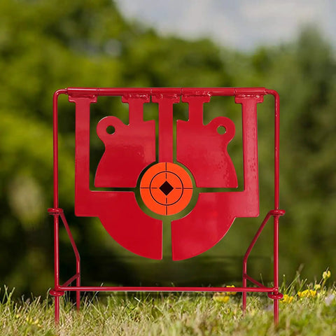 5 In 1 Pellet Gun Target With Auto Reset, Heavy Duty Spinning Gong System for Air Rifles and BB Guns in outdoor setting
