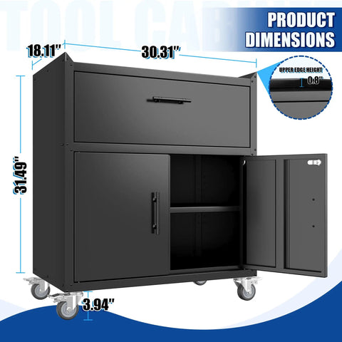 Built Tough As Nails 35 Inch Tool Storage Cabinet With Adjustable Shelves And Silent Locking Casters For Garage Workspace dimensions showing height, width, and depth.
