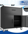 Heavy Duty 35 Inch Tool Storage Cabinet With Slick Rolling Lockable Casters And No Fuss Adjustable Shelving For Garage Workshop Gear Caddy Organization Matte Black dimensions diagram