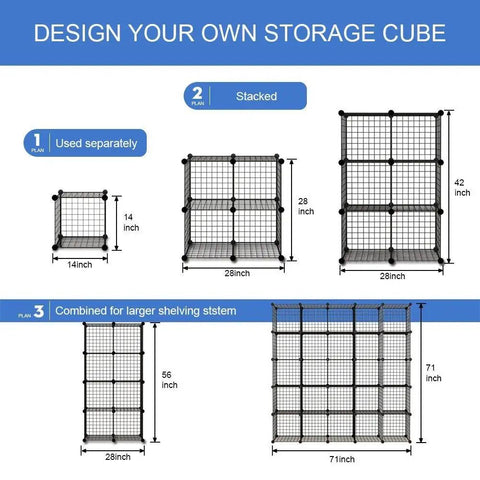Diagram of Sturdy 14 By 14 Inch Wire Cube Storage Organizer With 25 Cube Modular Shelving Unit Stackable Bookcase for rooms