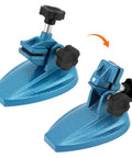 Double Non Slip Micrometer Stand With Painted Cast Iron Base, 2 Pack, shown in blue with adjustable clamp and anti slip pads.