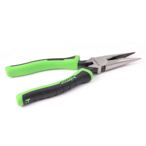 8 Inch Long Nose Pliers With Rubber Grip Handle Black And Green Needle Nose Steel With Laser Hardened Cutting Edge For Sharp Lasting Cuts Non Slip Ergonomic Grips For Pro Jobs And DIY Projects