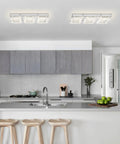 Crystal Rectangle Ceiling Light Fixture Flush Mount LED in modern kitchen, showcasing sparkling crystal accents and bright white glow.