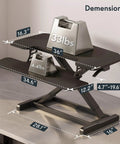 36 Inch Standing Desk Converter Riser With Smooth Spring Lift System showing dimensions and weight capacity