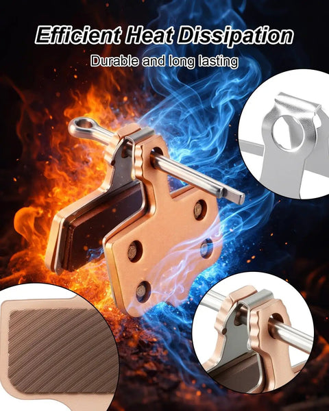 Beefy Electric Bike Brake Pad Set With Quiet Braking For City Cruisers, Metallic Finish, Efficient Heat Dissipation