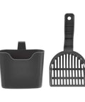 Durable Cat Litter Scoop With Holder That Hangs On Litter Box, dark gray scoop and holder made of sturdy plastic for easy clean