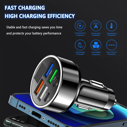 Six Port Usb C Car Charger With Pd Qc3.0 Fast Charging And Voltage Monitor Built Different Essential For Your Ride Fam Fits All iPhones And Androids Double Pack showing six ports.