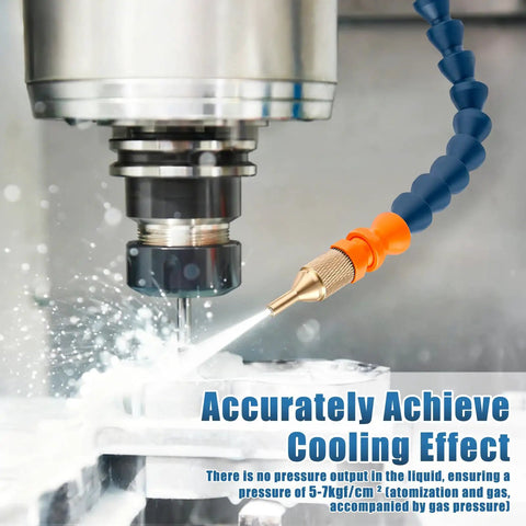 Straight Shooting Coolant Mister For Milling Machines With Slick Magnetic Base in action misting coolant on a workpiece.