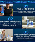Portable Hydrogen Water Bottle Generator With Rechargeable Battery, On The Go Ionizer Using SPE PEM Technology shown in 3 modes