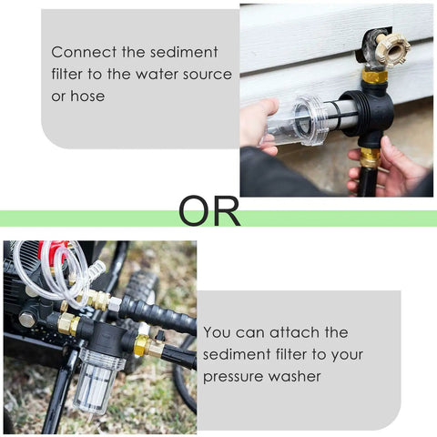 Demonstration of Inline Garden Hose Water Filter For Well Water With 100 Mesh Screen Sediment Filter Attachment in use