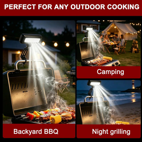 Rechargeable Grill Light For Outdoor Grills 400LM LED illuminating food with Auto On Off Sensor in backyard and camping scenes