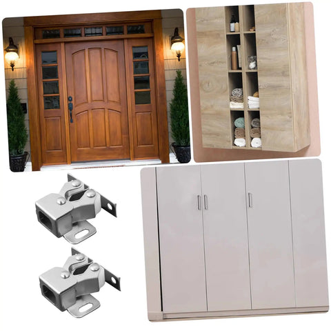 Heavy Duty Stainless Steel Cabinet Door Latch Set With Double Roller Catch Spring Loaded Cabinet Lock for closets and wardrobes