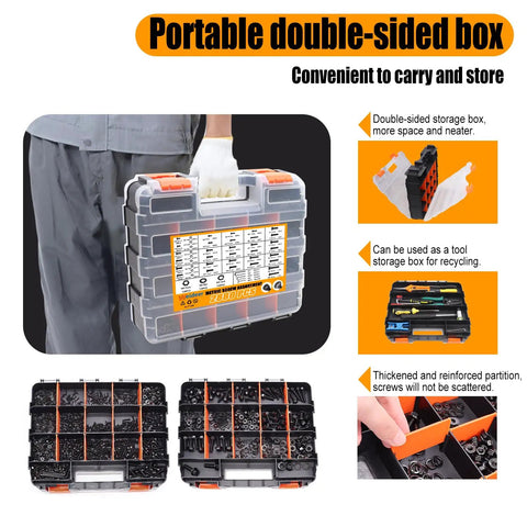 Portable toolbox for Heavy Duty 3160 Piece Metric Bolt And Nut Kit With 42 Sizes Including Hex Socket Head And Hex Button Head Screws