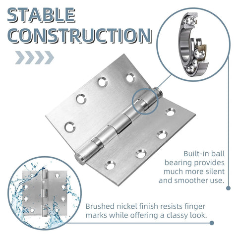 Amazon 4.5 x 4.5 inch heavy-duty stainless steel door hinge set, brushed nickel finish, ball bearing, 6-pack