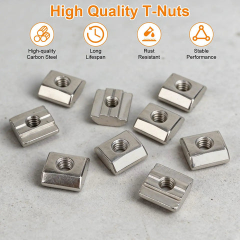50 Pcs M8 Sliding T Nuts Hammer Head T Nut Fastener Kit for 4040 Aluminum Extrusion Profile High Quality Steel