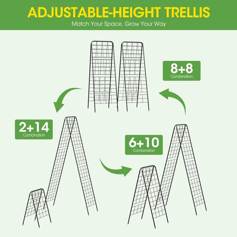 Heavy Duty Cucumber Trellis With Adjustable 17 To 50 Inch A Frame, All Metal Mesh Design, Rust Proof And UV Resistant, diagram