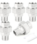 Five Pack 304 Stainless Steel Union Fittings One Quarter Inch NPT Male To One Quarter Inch NPT Female Cast Pipe Connectors
