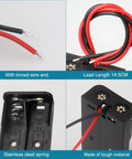 Four Pack Of Hella Reliable AA Battery Holders With Attached Leads And Stainless Steel Contacts For Effortless Power Delivery And A Straight Up No Fuss Housing That Keeps Batteries Securely Locked Away, showing tinned wire ends and internal spring.