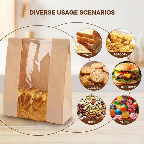 30 Pack Bread Bags With Window Including 30 Homemade Bread Storage Label Stickers Clear Window showing bread and diverse usage scenarios