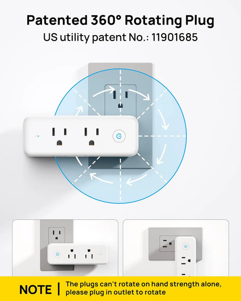 Real Deal Six Port Outlet Extender Surge Protector With Manual Switch And 360 Swivel Head showing patented rotating plug in use.